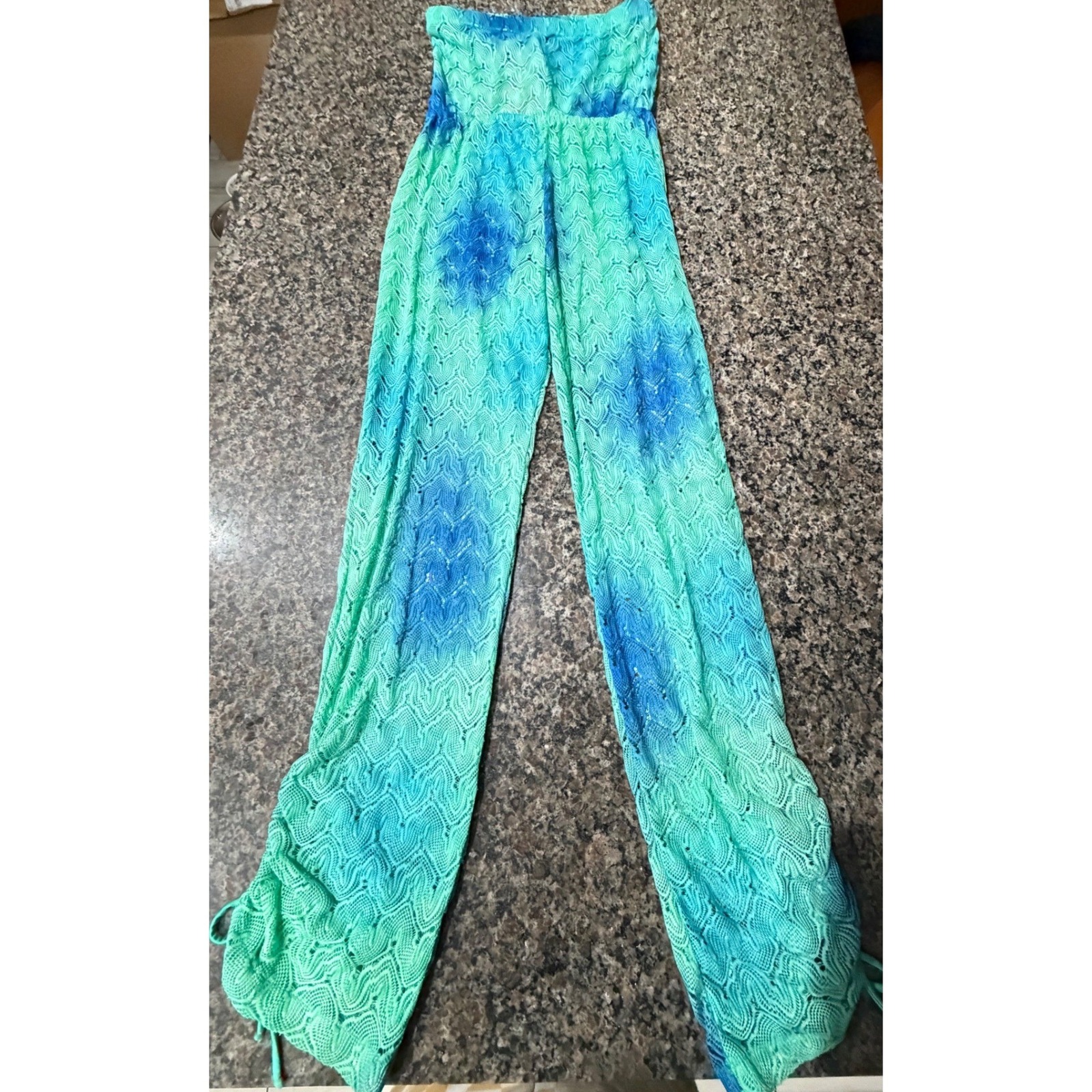 Luli Fama Siete Mares Crochet Strapless Jumpsuit Multicolor Blue Green Small Nwt